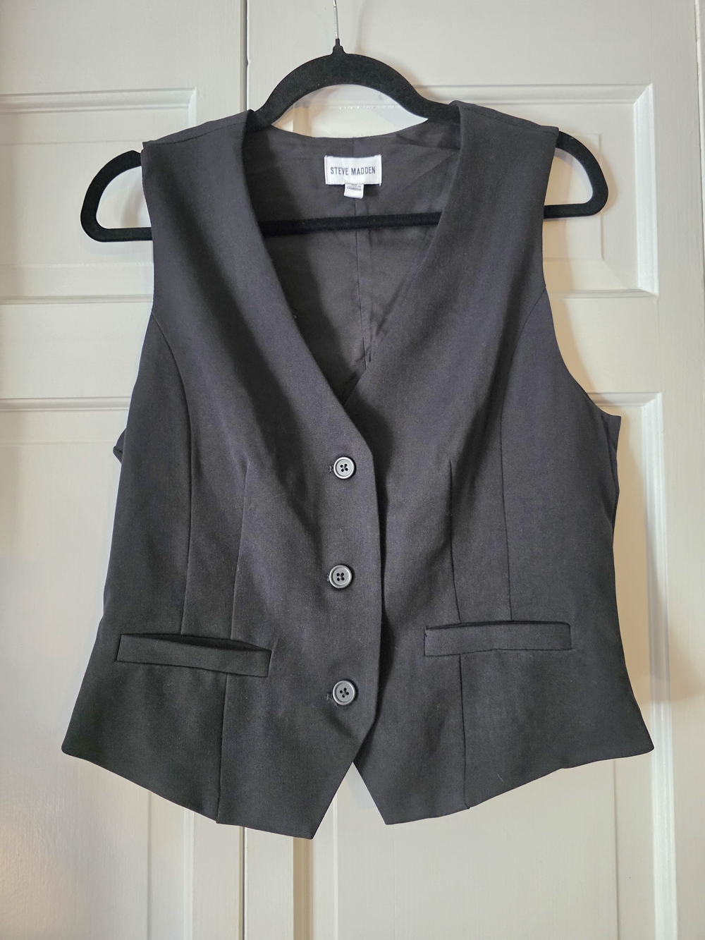 Steve Madden Black Tailored Vest Medium Button Front Stretch Suit Waistcoat